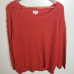 Siren Lily Red Orange Faux Lace Up Sleeve Sweater